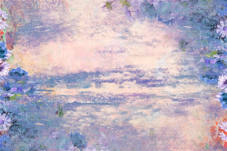 莫奈色调矢量油画装饰画背景ai素材画芯挂画样图