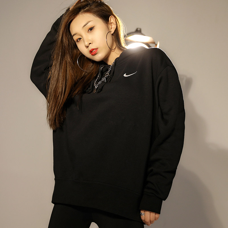 nike耐克卫衣女2021夏季新款休闲加绒黑色运动服运动卫衣