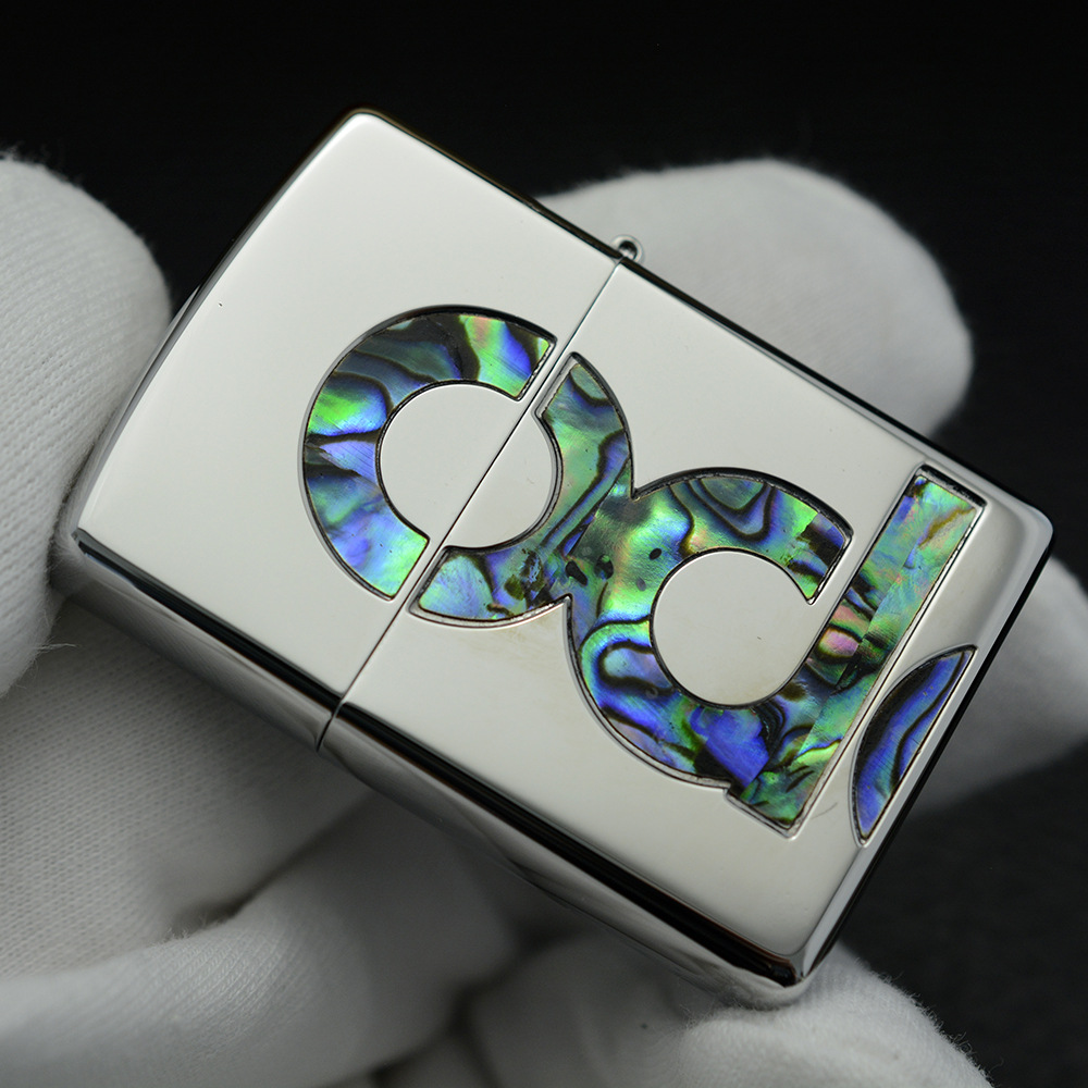 zippo正品防风打火机正版芝宝贝壳彩贝镶嵌标志zippo
