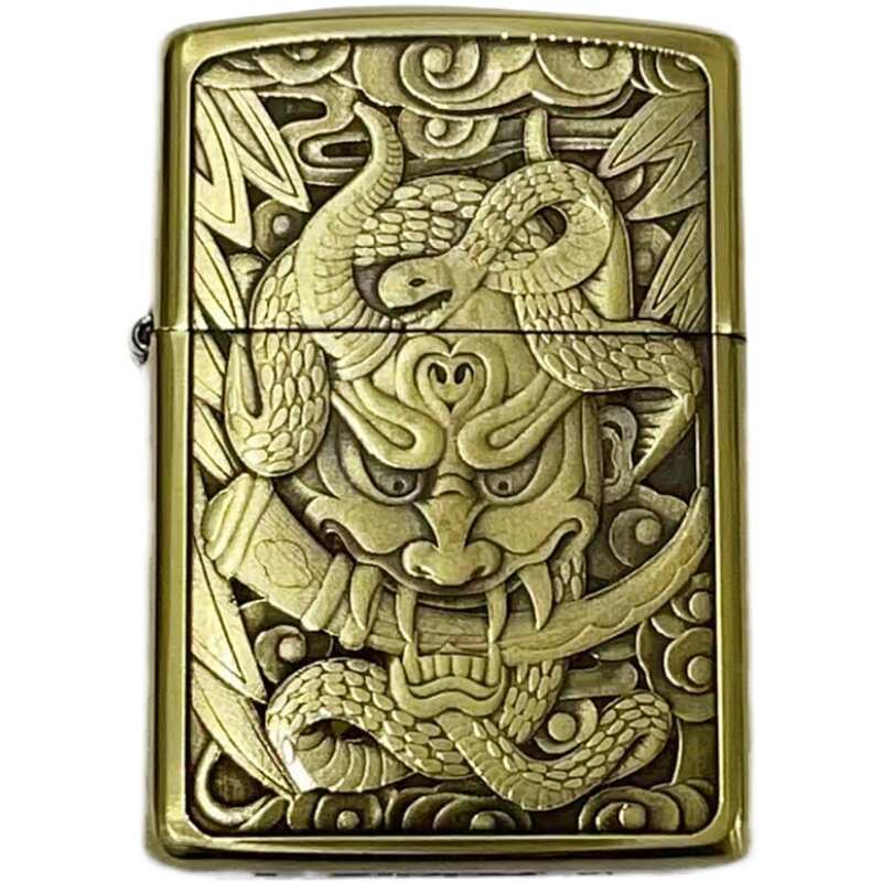 原装正版zippo打火机纯铜盔甲机浮雕般若山鬼创意zippo