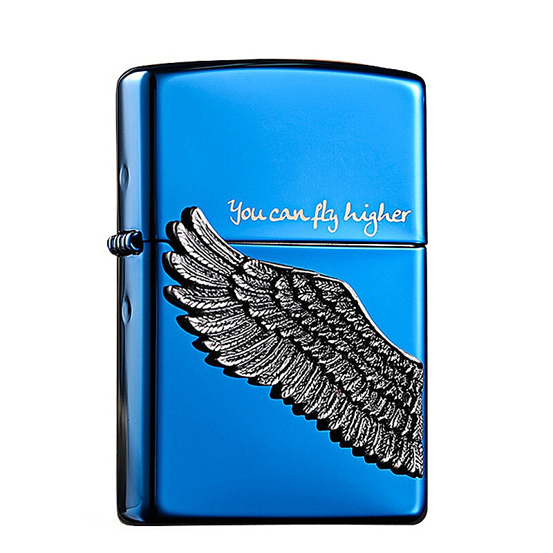正版zippo打火机飞得更高天使之翼古银黑冰蓝冰贴章zippo