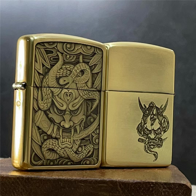 原装正版zippo打火机纯铜盔甲机浮雕般若山鬼创意zippo
