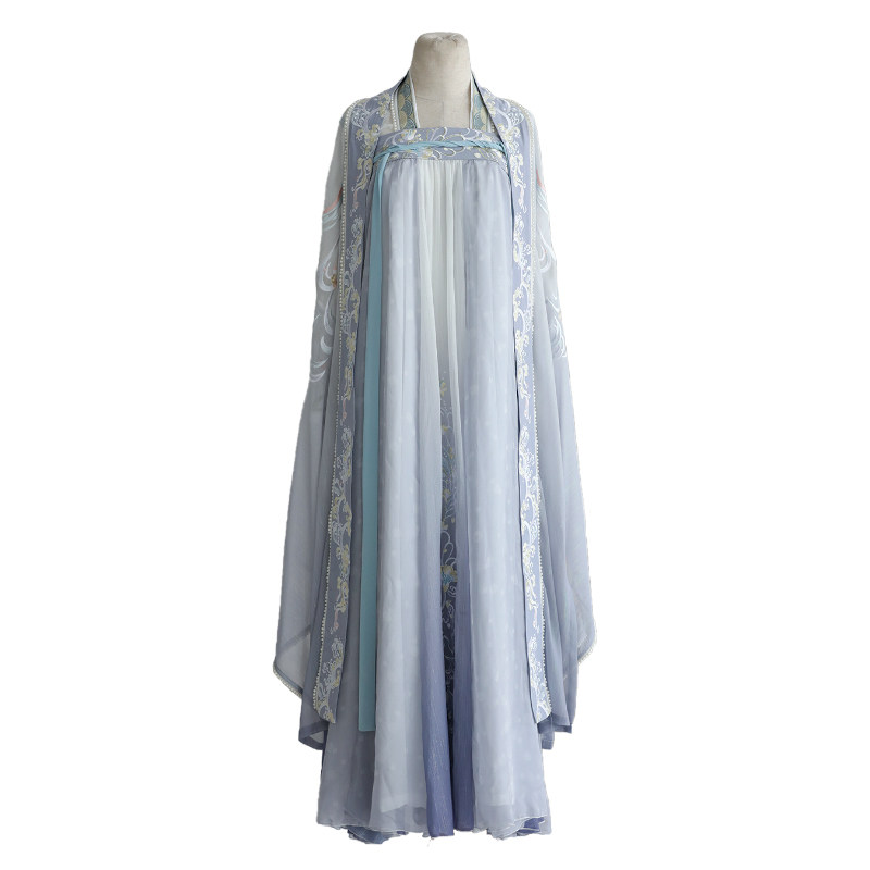 华姿仪赏鲛绡纱灰色原创汉服一片式7米摆齐胸襦裙春秋女装大袖衫