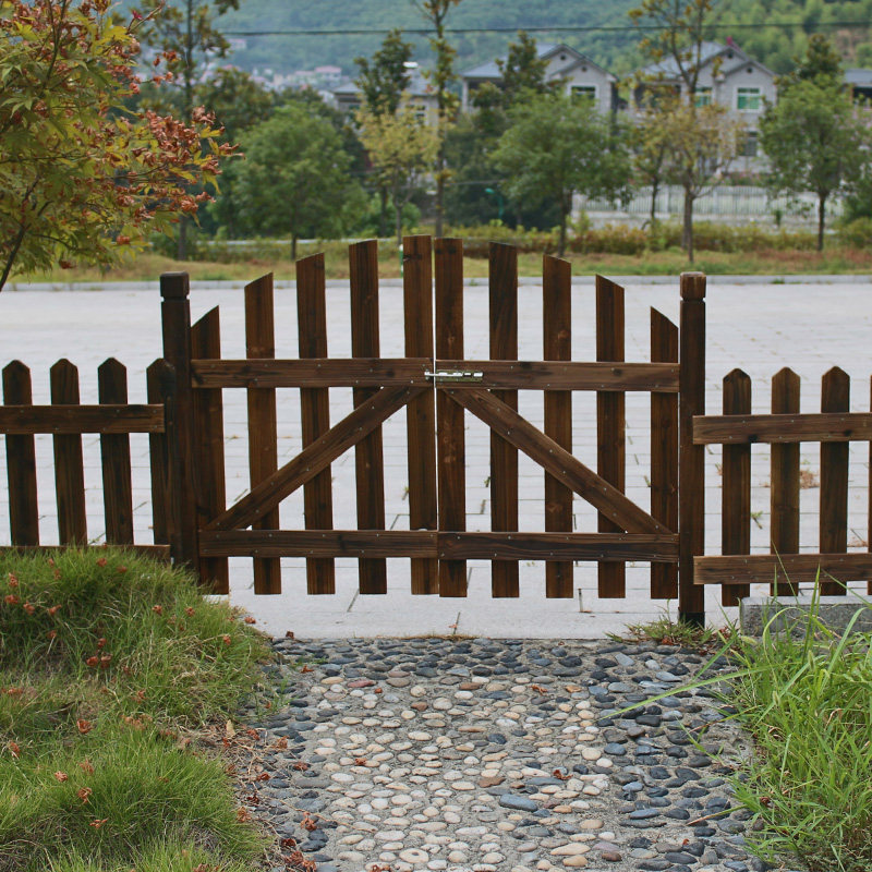 栅栏门双开门木门围栏篱笆栅栏碳化防腐木栅栏门田园仿古花园门