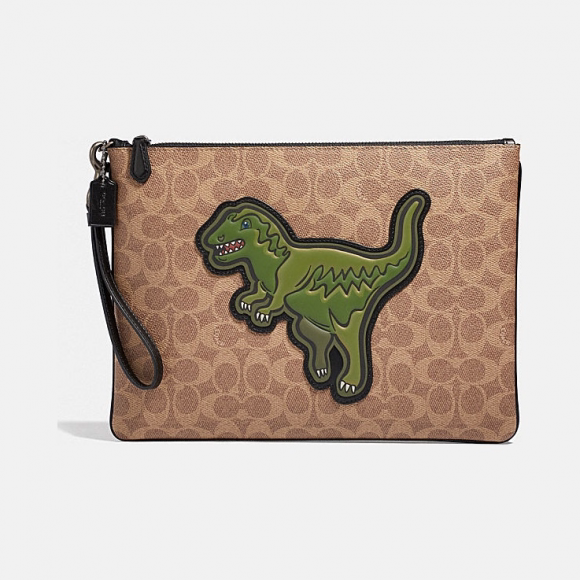 coach蔻驰女包 男女同款大号恐龙毒蛇牛皮pvc手拿包手包女包男包