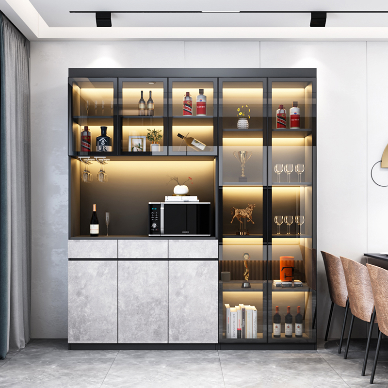 现代进门酒柜到顶嵌入式冰箱组合柜轻奢极简客厅酒柜