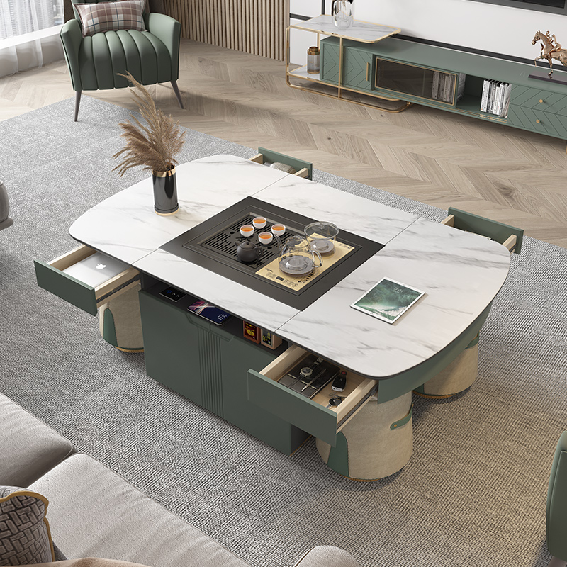 岩板全自动升降茶几餐桌一体两用客厅轻奢现代多功能电动功夫茶台