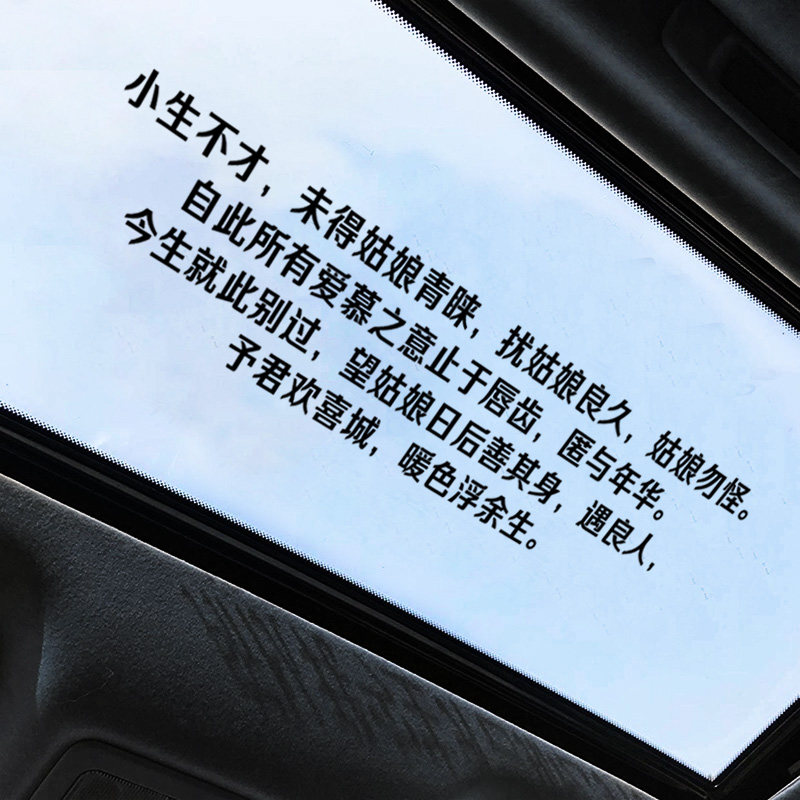 小生天窗车贴不才未得姑娘青睐暖色余生励志汽车防雨