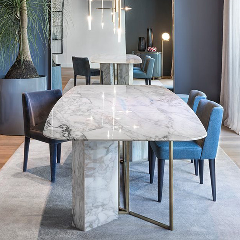 【餐桌】北欧大理石餐桌简约现代可定制长方形拉丝镀金轻奢餐