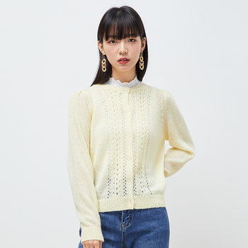 gcrues hollow knitted cardigan ແມ່ຍິງ 2024 ພາກຮຽນ spring ໃຫມ່ຂອງແມ່ຍິງແບບງ່າຍດາຍແບບບາງໆ sweater ແຂນຍາວ