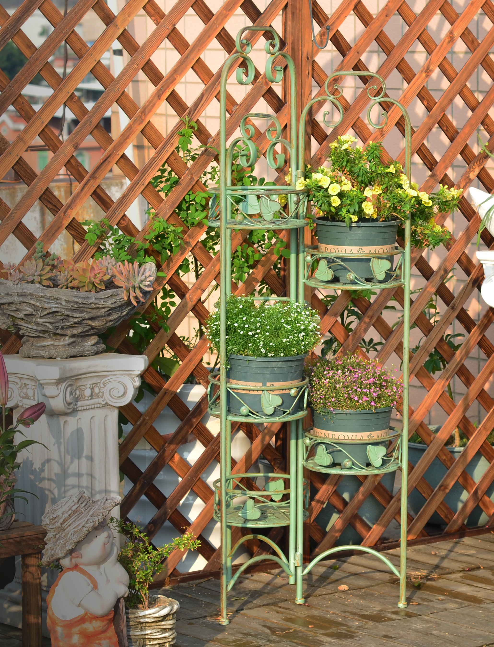 加厚欧式铁艺折叠六层花架阳台园庭院抬高户外花架