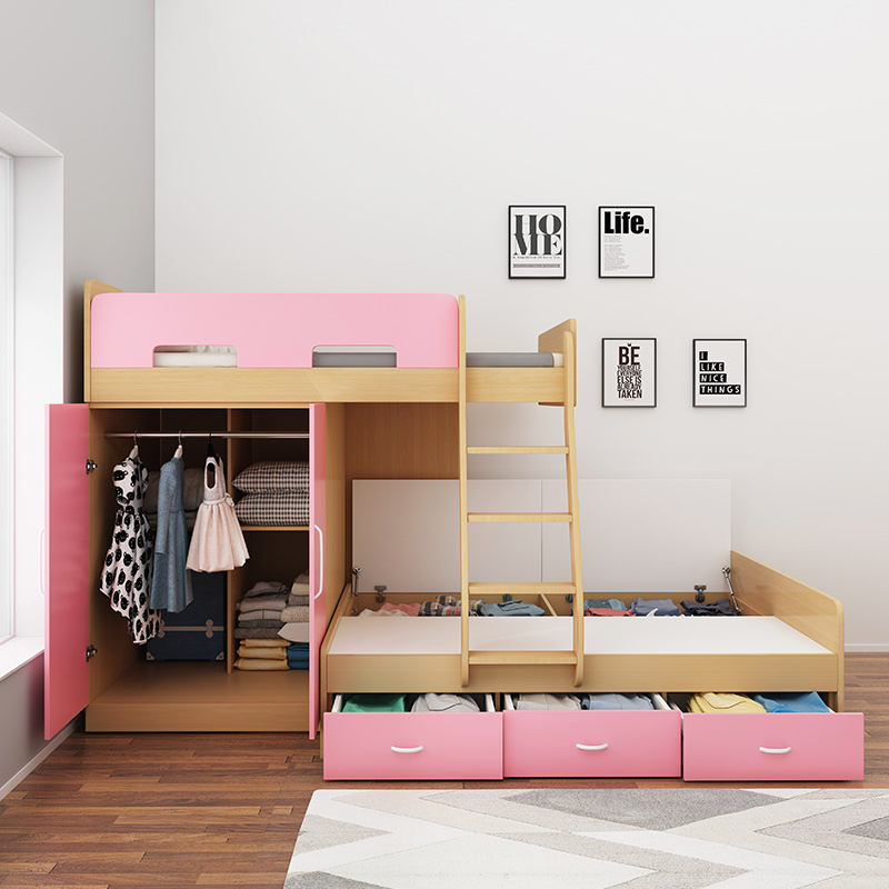 榻榻米错式上下床双层女孩多功能省空间高低高低