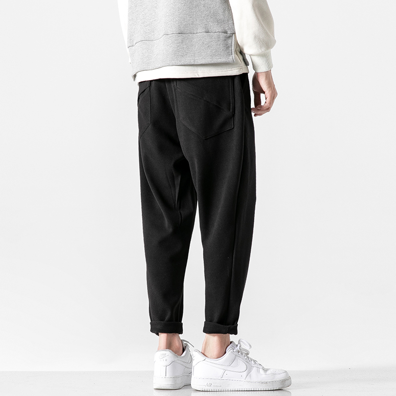 男士毛呢裤秋冬季加厚韩版潮流黑色小脚哈伦裤宽松萝卜休闲裤子男