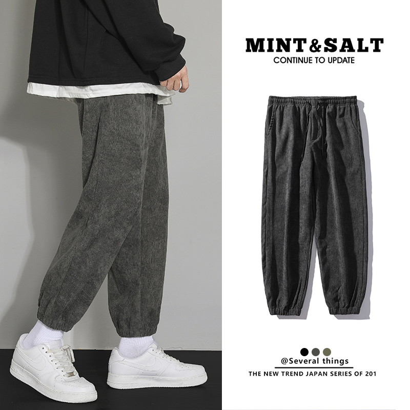 灯芯绒休闲裤男秋冬款加绒加厚潮牌ins卫裤冬季运动直筒束脚裤子