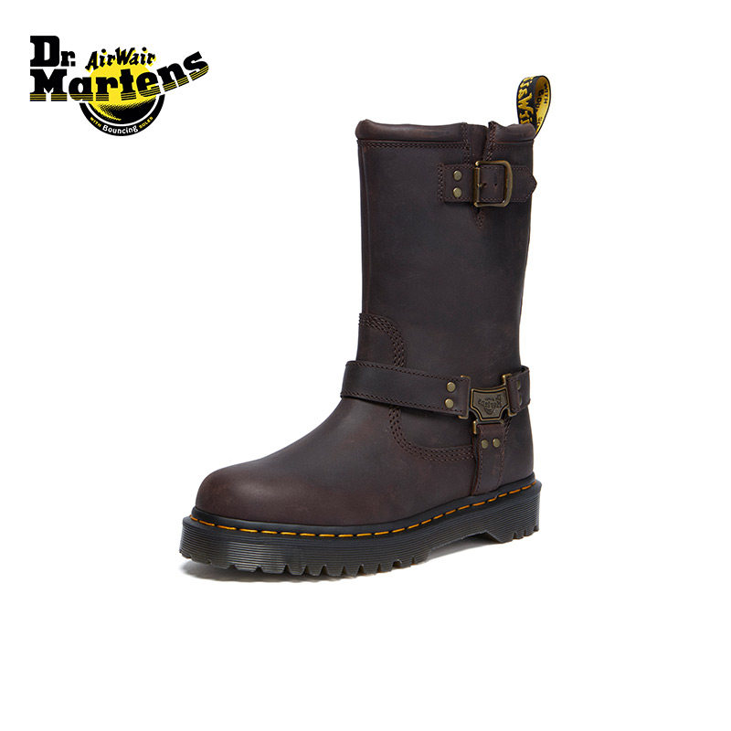 Dr.Martens马丁博士Anistone Hi秋冬烟筒靴长筒小厚底机车骑士靴
