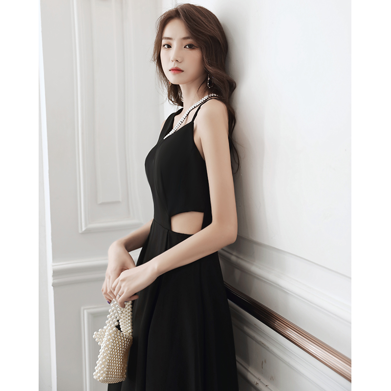黑色晚礼服裙女小众轻奢高端气质洋装法式名媛小个子平时可穿夏季