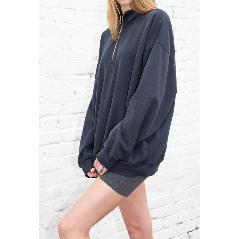 新款brandymelville欧美风纯色宽松套头半开拉链长袖卫衣