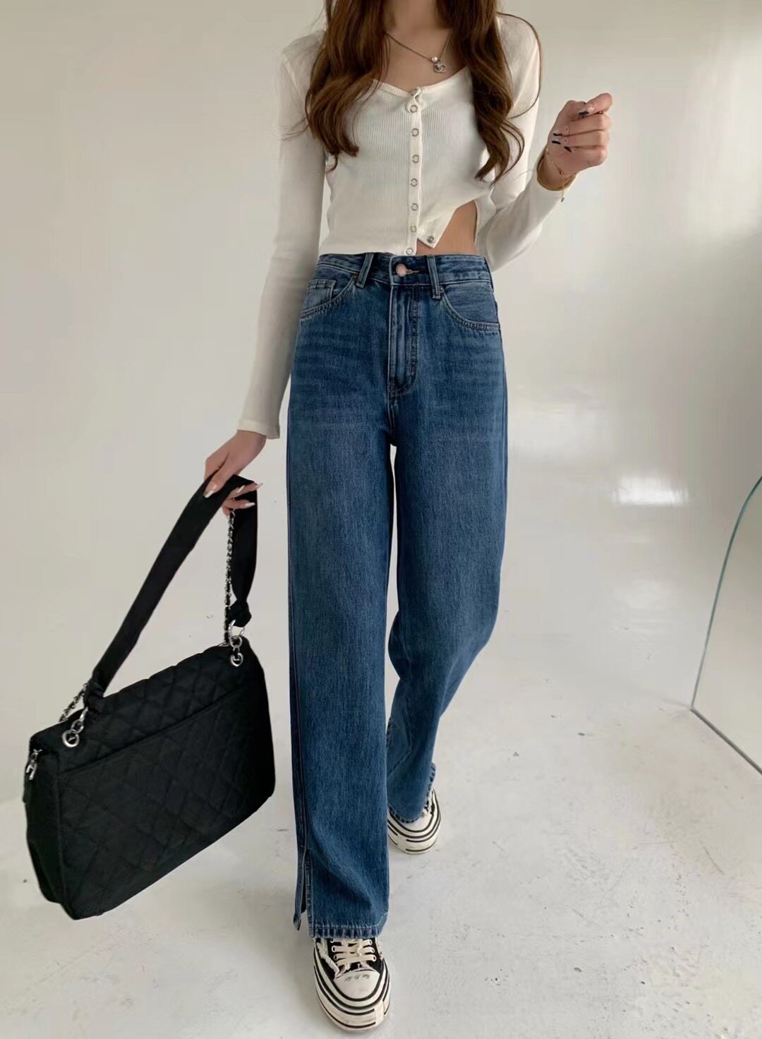 babo巴布巴布牛牛仔裤0612女2021秋季新款筒裤高腰牛仔裤