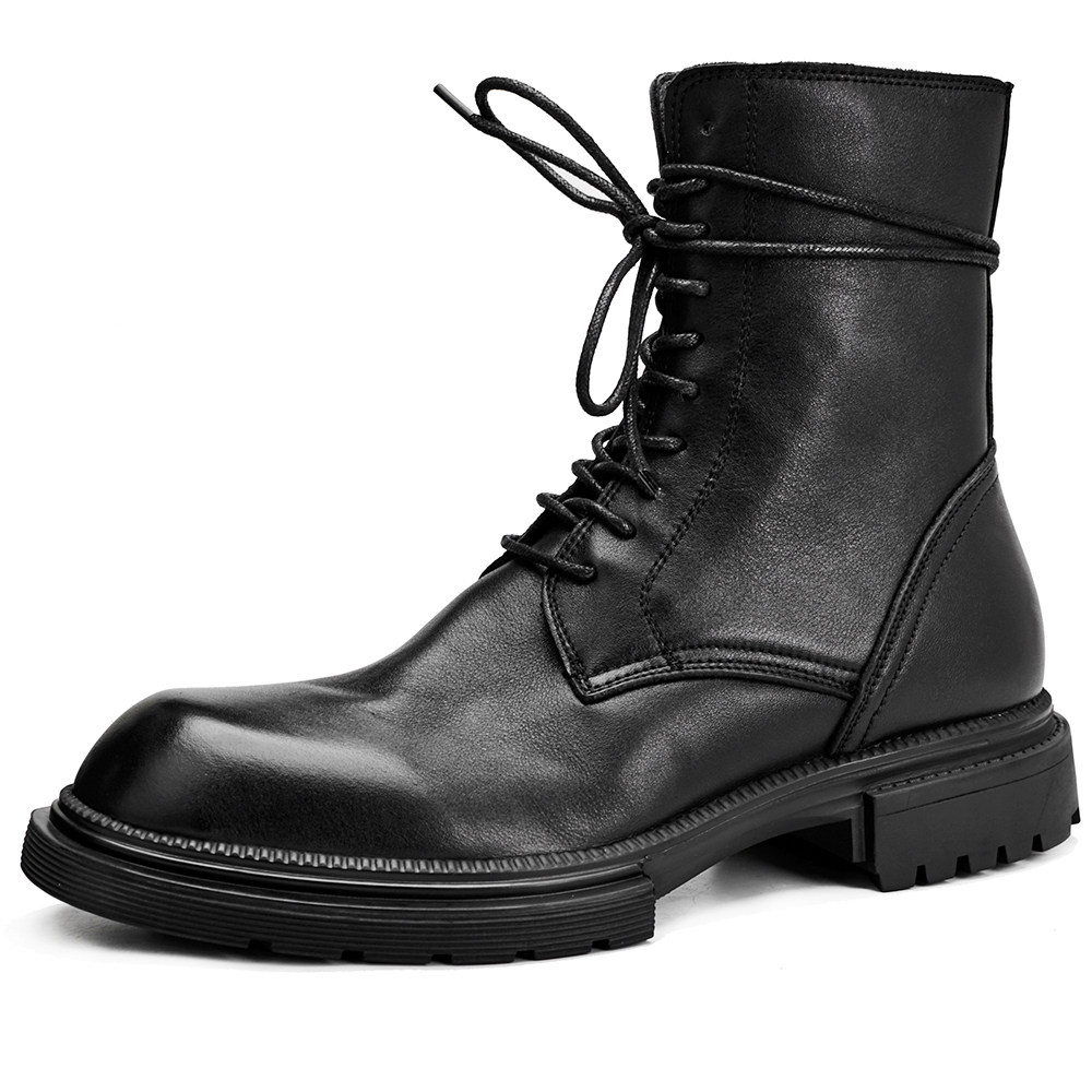 马丁靴男高帮真皮系带休闲靴子秋季韩版百搭马丁靴