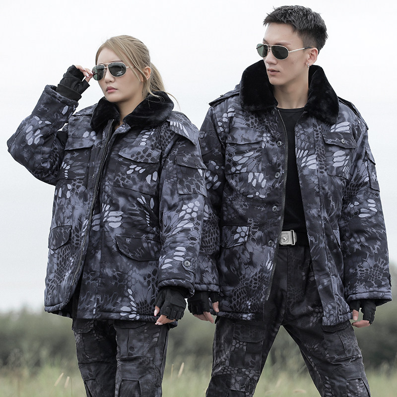 新式迷彩大衣冬季加厚保暖防寒棉袄可拆卸中长军迷大衣