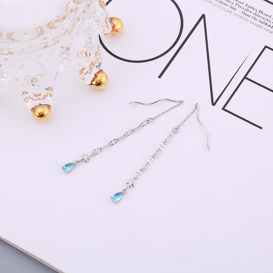 The new 925 sterling silver blue water drop ear -loving female super immortal tempera The new 925 sterling silver blue water drop ear -loving female super immortal tempera