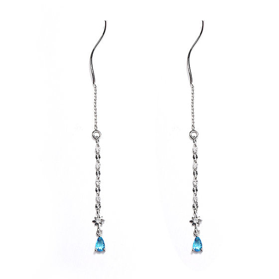 The new 925 sterling silver blue water drop ear -loving female super immortal tempera The new 925 sterling silver blue water drop ear -loving female super immortal tempera