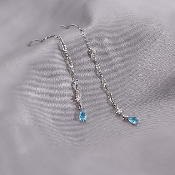 The new 925 sterling silver blue water drop ear -loving female super immortal tempera The new 925 sterling silver blue water drop ear -loving female super immortal tempera