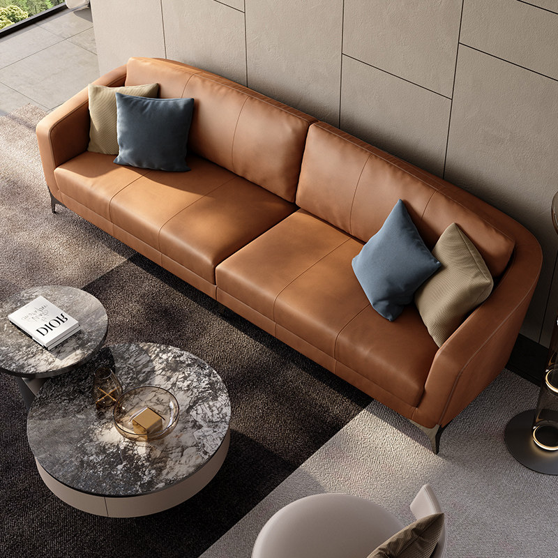 真皮沙发意式轻奢头层牛皮直排休闲沙发组合高端皮艺沙发