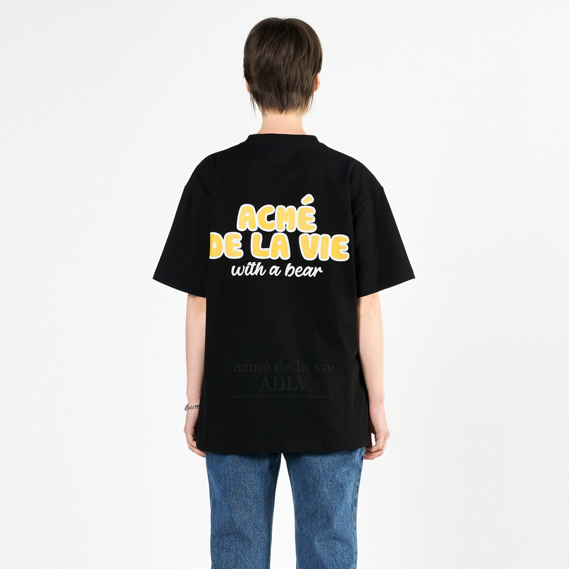 韩国正品直邮潮牌adlv 煎饼熊圆领短袖t恤 男女同款