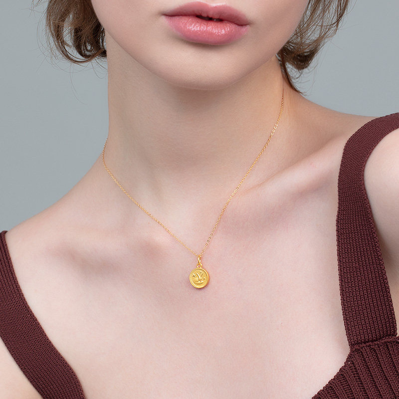 项链lepetitprince小王子足金黄金吊坠头像金币颈饰