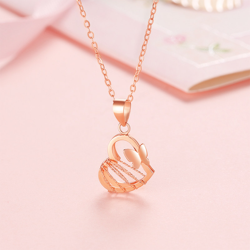 吊坠金项链项链玫瑰心形au750金吊坠金妮18k彩金颈饰