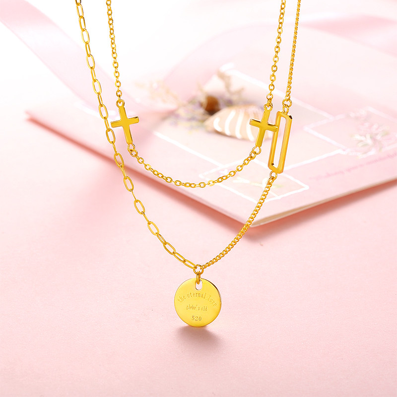 金妮黄金项链5g足金锁骨双层套链时尚首饰颈饰