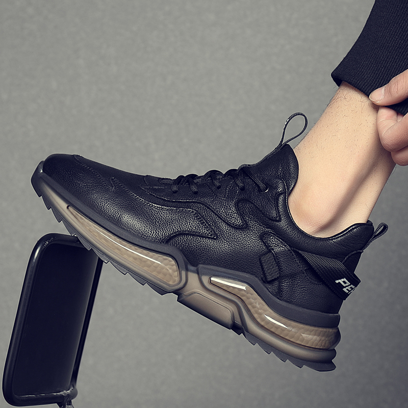 欧洲站男鞋老爹鞋真皮男士运动鞋新款休闲鞋子男冬季加绒保暖潮鞋