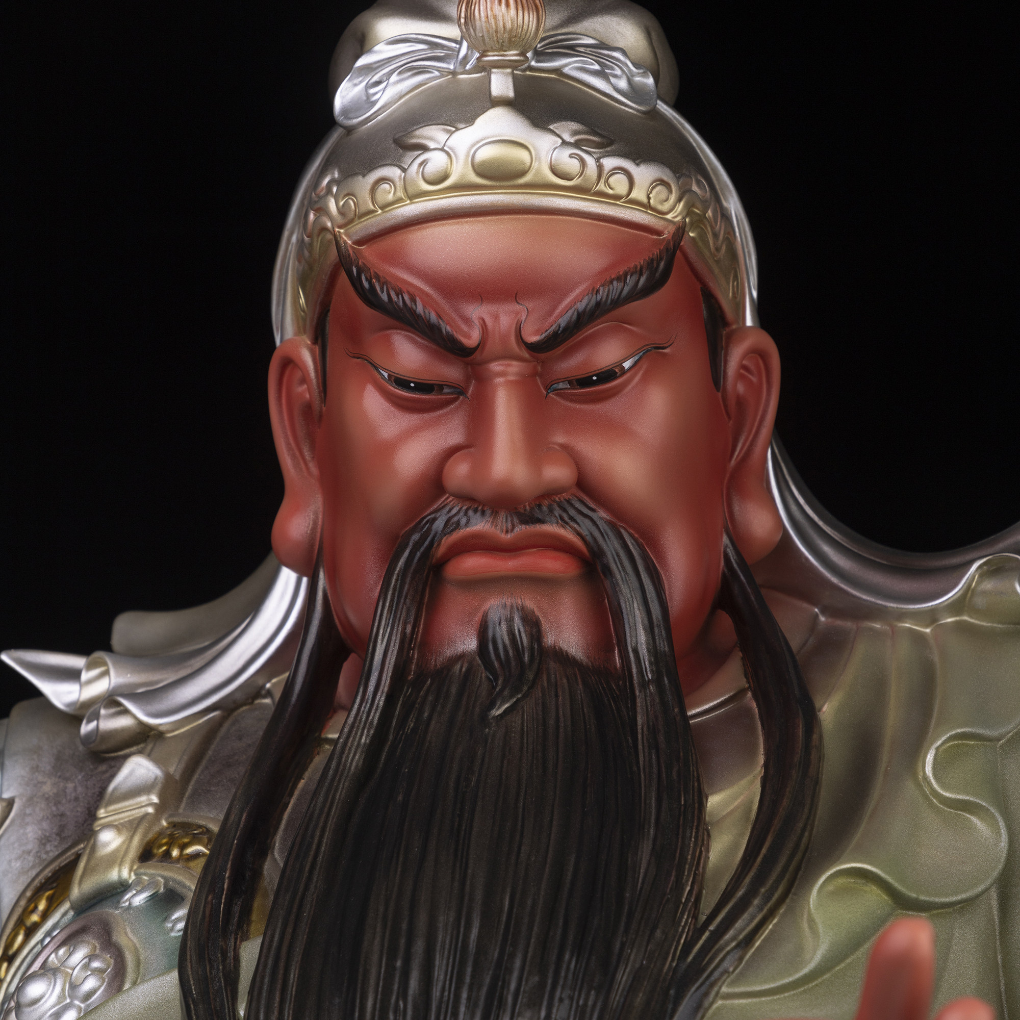 捋须大刀关公佛像武财神纯铜珐琅镶金九龙关羽摆件