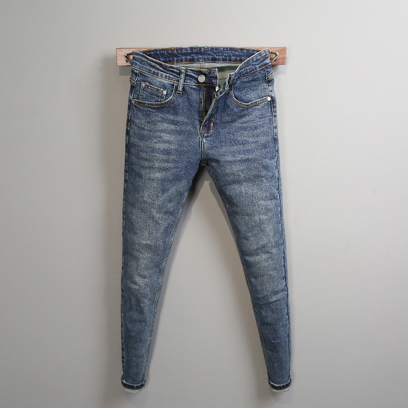 男士牛仔裤潮牌2022年春秋季新款修身小脚九分裤休闲百搭弹力长裤