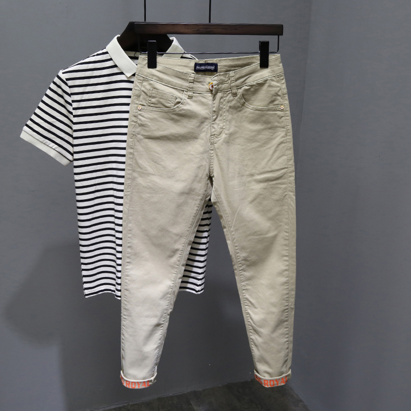 裤子男韩版潮流卡其色修身小脚百搭潮牌2021年春秋季新款休闲长裤