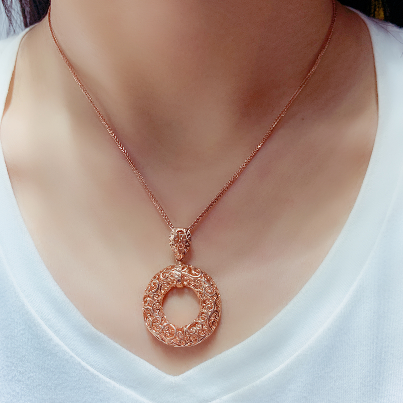 诗芙洛正品俄罗斯au585紫金镂空圆形吊坠女纯14k颈饰