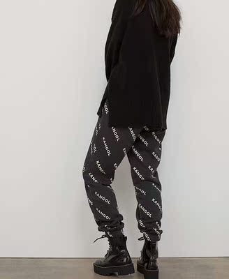 2020秋款kangol袋鼠联名女士休闲加绒高腰束脚卫裤长裤hm0904571