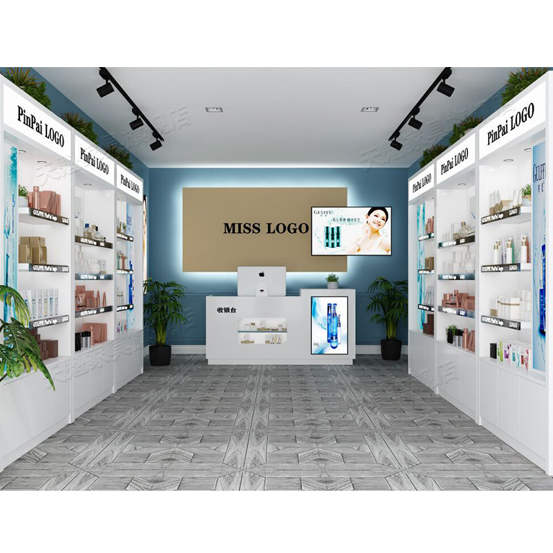 化妆品店展示柜美容院产品货架护肤品彩妆样品陈列柜背柜美甲柜台