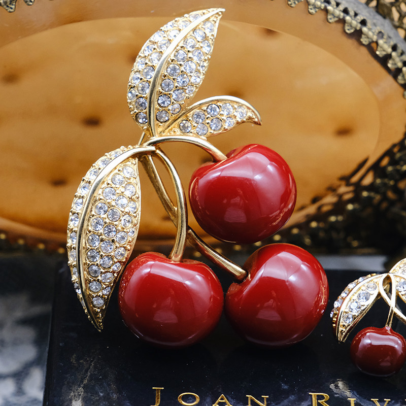 vintage古董首饰joanrivers复古红色樱桃中古气质耳钉耳环