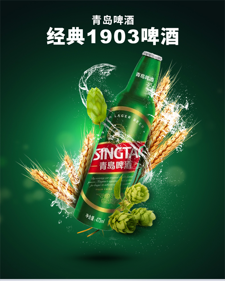 青岛啤酒经典1903精酿啤酒10度473ml12瓶铝瓶包邮啤酒