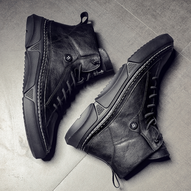 男鞋冬季2020新款运动休闲高帮加绒棉鞋子男潮鞋黑色百搭马丁靴男