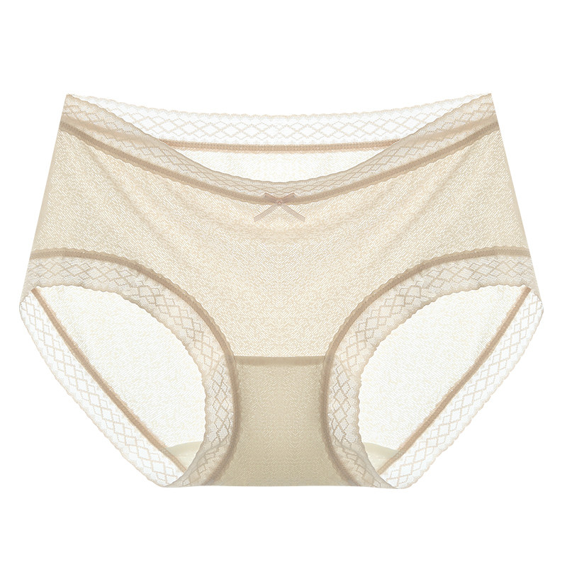 南极人冰丝无痕内裤女士夏薄日系蕾丝纯性感收腹女平角裤