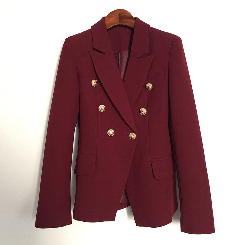 2021新款欧美狮子双排修身职业西装红色ol西装