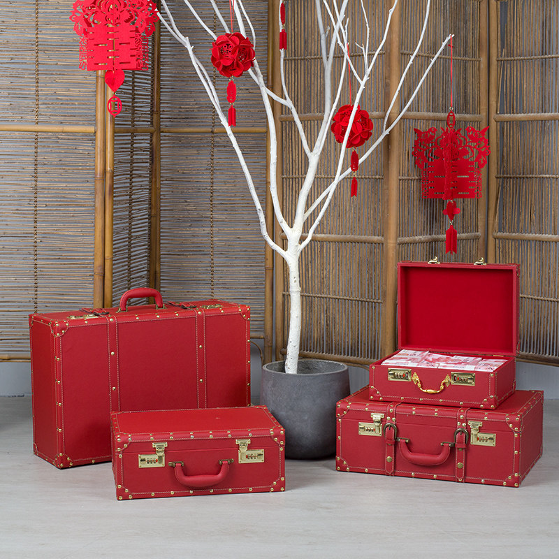 陪嫁红色结婚箱子复古嫁妆箱皮箱新娘礼金密码箱旅行箱