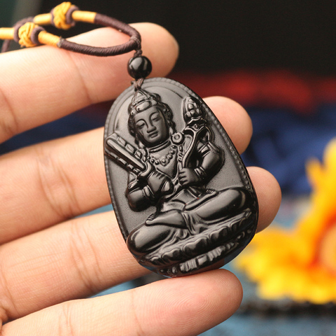 念慈阁品牌官方企业店:开光天然黑曜石生肖守护佛吊坠虚空藏大势至