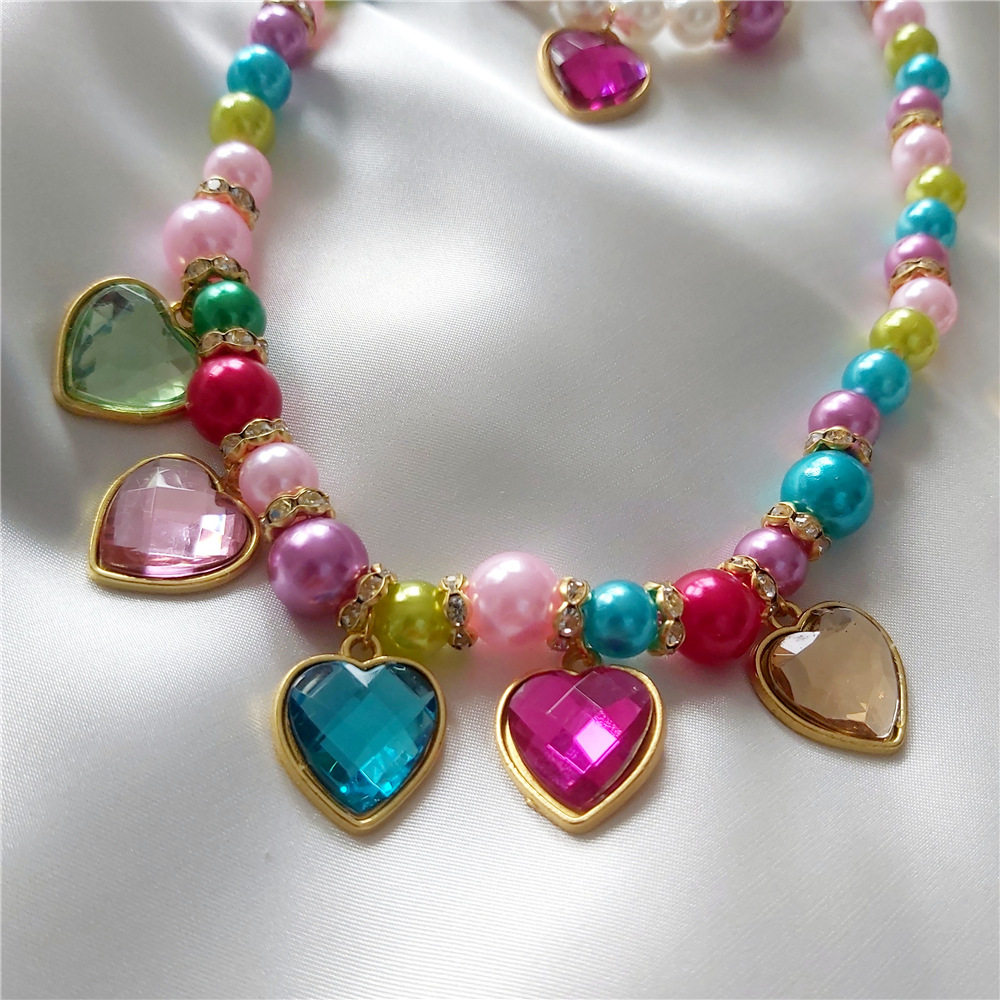 欧洲儿童巴洛克风格公主宫廷宝石彩色爱心项链项链
