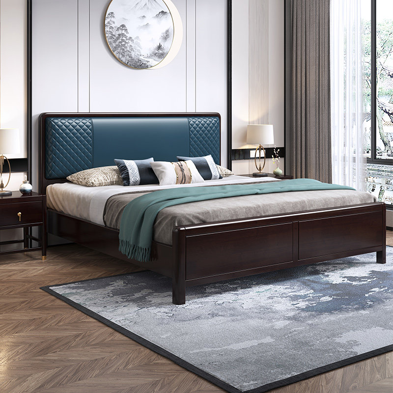 实木新中式小户单人床现代简约1.5米户型1.8m双人床实木床