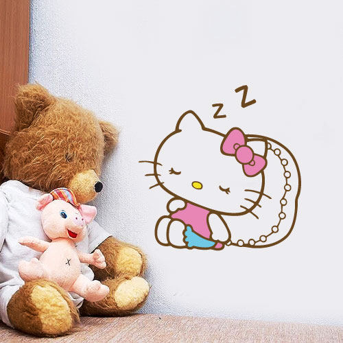 卡通hellokitty睡觉可爱呆萌有趣图案卧室衣柜墙贴