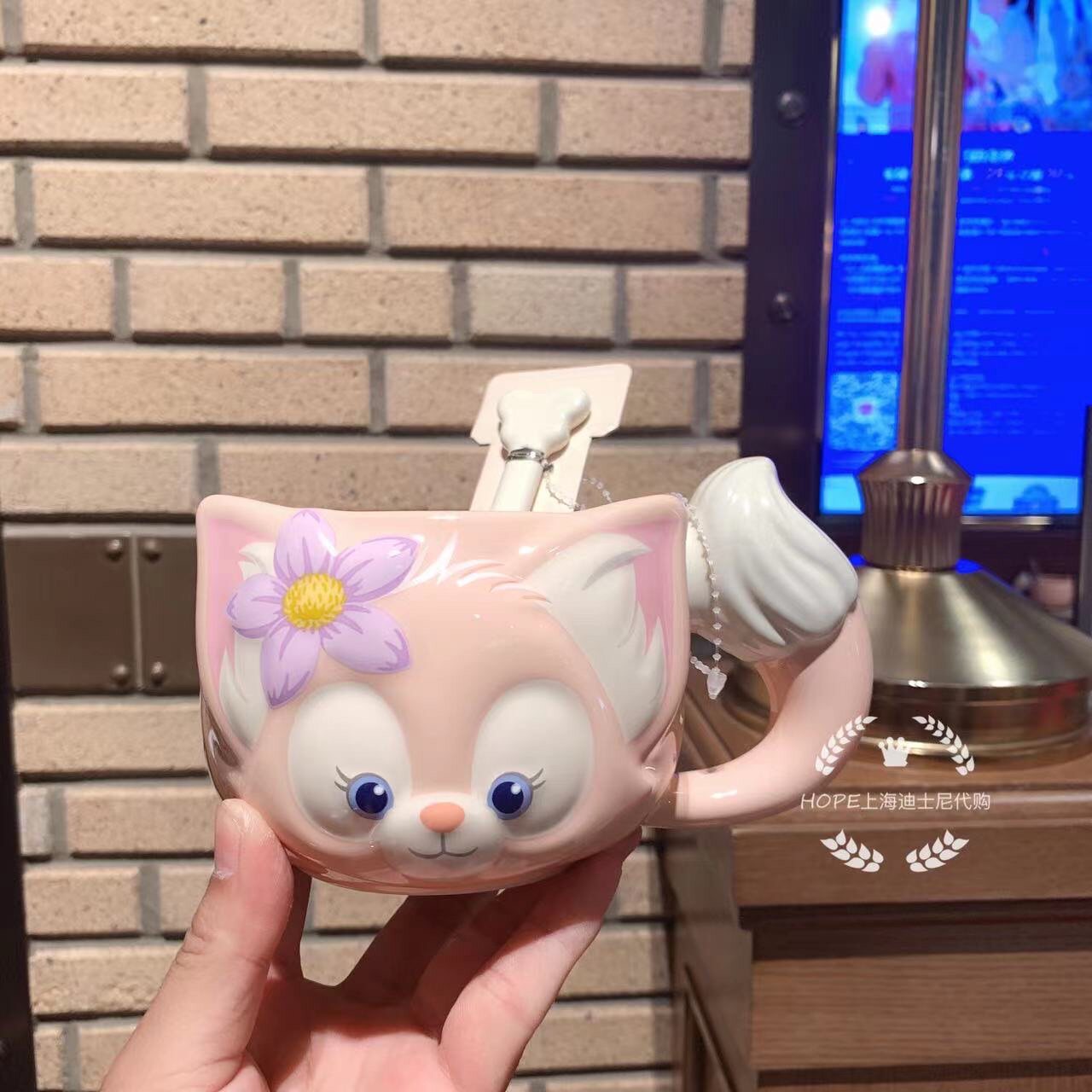hope上海迪士尼代购玲娜贝儿带勺马克杯陶瓷杯动漫水杯